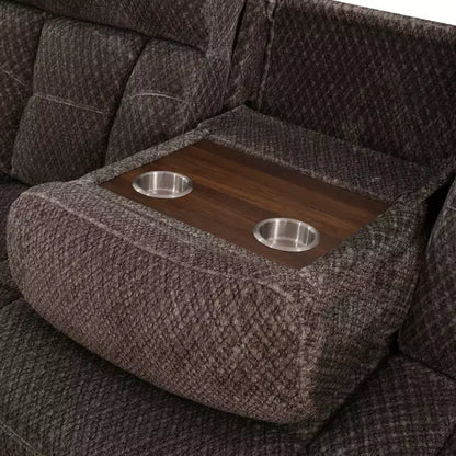 Canapé inclinable MAYEERTY, fauteuil inclinable 3 places en tissu respirant anti-boulochage avec porte-gobelet relevable pour salon, marron