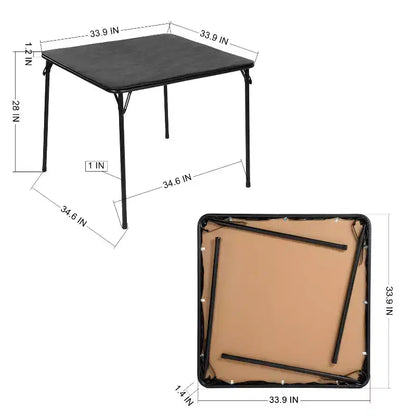 Ensemble table et chaise pliantes 2 pièces FurnitureR pour 1 personne, table de jeu carrée peu encombrante avec tabouret simple, idéal pour les petits espaces, la maison, le patio, noir