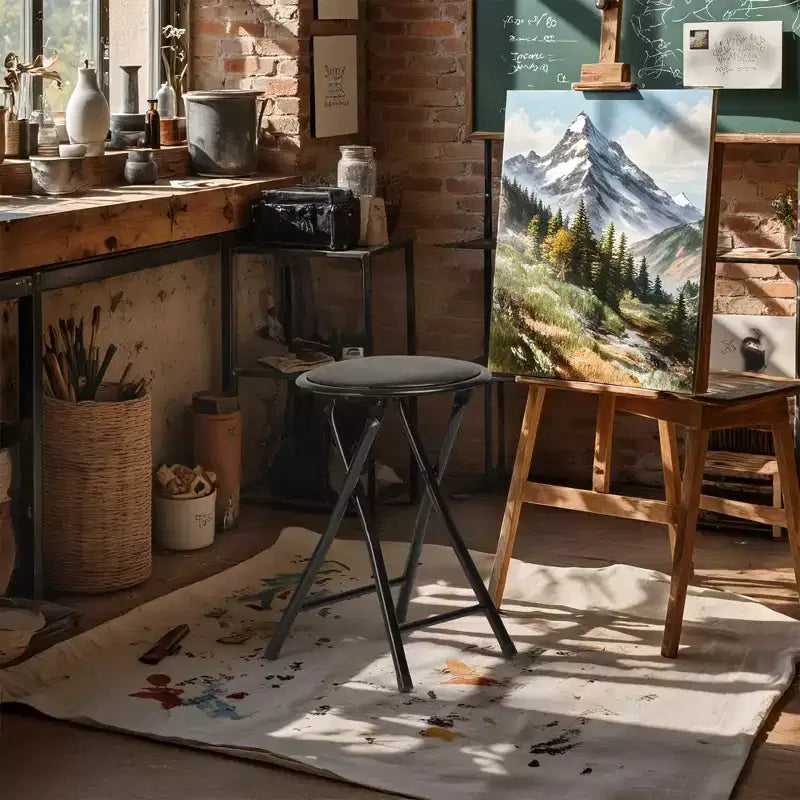Ensemble table et chaise pliantes 2 pièces FurnitureR pour 1 personne, table de jeu carrée peu encombrante avec tabouret simple, idéal pour les petits espaces, la maison, le patio, noir
