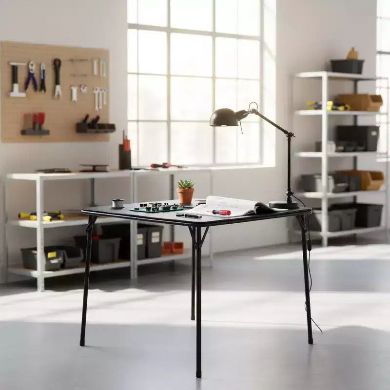 Ensemble table et chaise pliantes 2 pièces FurnitureR pour 1 personne, table de jeu carrée peu encombrante avec tabouret simple, idéal pour les petits espaces, la maison, le patio, noir