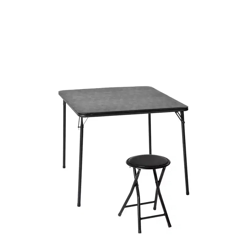 Ensemble table et chaise pliantes 2 pièces FurnitureR pour 1 personne, table de jeu carrée peu encombrante avec tabouret simple, idéal pour les petits espaces, la maison, le patio, noir