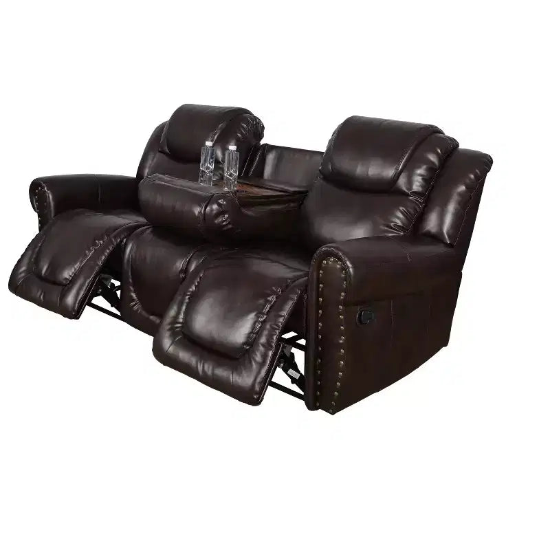 Canapé inclinable MAYEERTY, fauteuil inclinable 3 places en cuir respirant avec table basse réversible pour salon, expresso