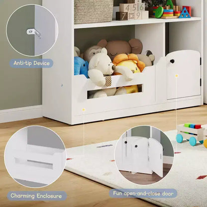 Étagère à Livres pour Enfants en Bois avec Rangement de Jouets, Bibliothèque pour Tout-Petits avec Lumière à Détecteur de Mouvement, Design Maison de Poupée pour Salle de Jeux, Chambre et Salle de Classe