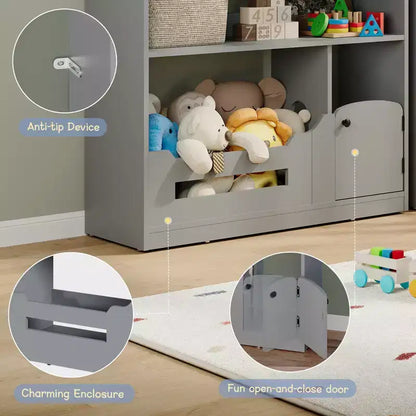 Étagère à Livres pour Enfants en Bois avec Rangement de Jouets, Bibliothèque pour Tout-Petits avec Lumière à Détecteur de Mouvement, Design Maison de Poupée pour Salle de Jeux, Chambre et Salle de Classe