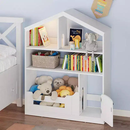 Étagère à Livres pour Enfants en Bois avec Rangement de Jouets, Bibliothèque pour Tout-Petits avec Lumière à Détecteur de Mouvement, Design Maison de Poupée pour Salle de Jeux, Chambre et Salle de Classe