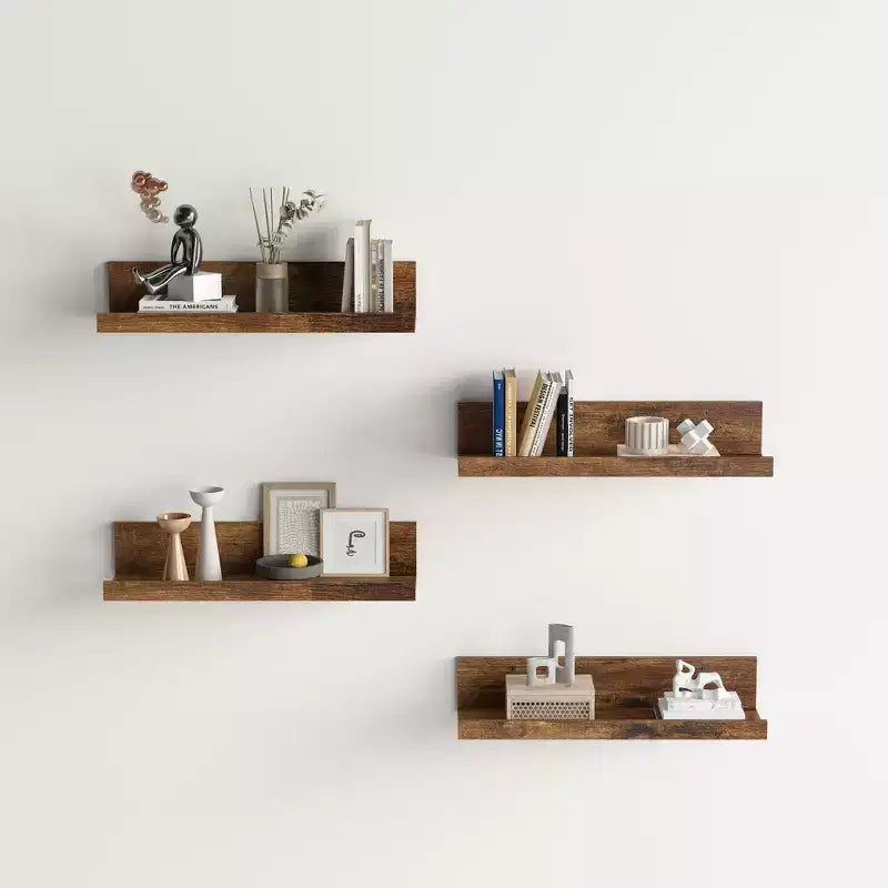 FurnitureR Wood Floating Shelves for Wall, 15.75 Inch Wide Rustic Wooden Floating Shelves, WallMounted Display for Living Room, Brown
