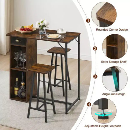 Table et chaises hautes de bar, ensemble de 2 petites tables hautes de cuisine pour 2 personnes, 3 grandes étagères de rangement peu encombrantes pour dîner, pub, petit-déjeuner, brunch