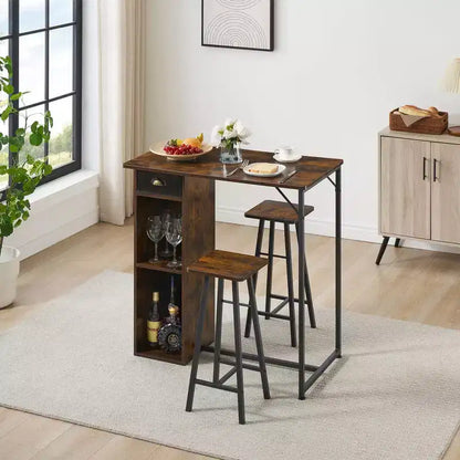 Table et chaises hautes de bar, ensemble de 2 petites tables hautes de cuisine pour 2 personnes, 3 grandes étagères de rangement peu encombrantes pour dîner, pub, petit-déjeuner, brunch