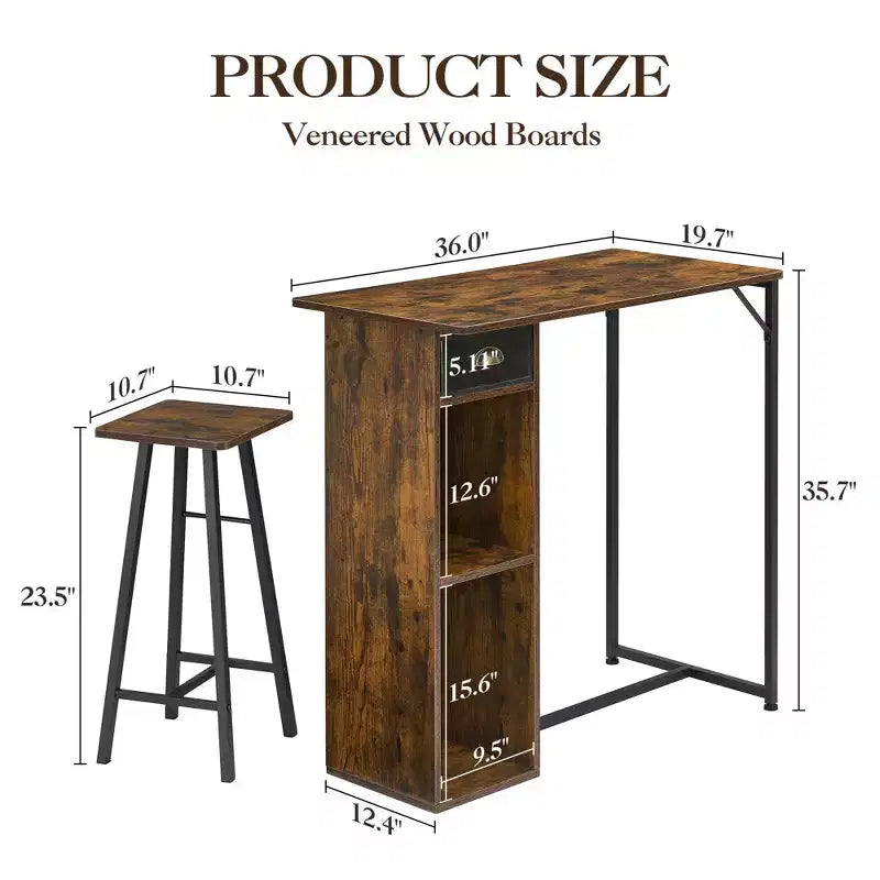 Table et chaises hautes de bar, ensemble de 2 petites tables hautes de cuisine pour 2 personnes, 3 grandes étagères de rangement peu encombrantes pour dîner, pub, petit-déjeuner, brunch