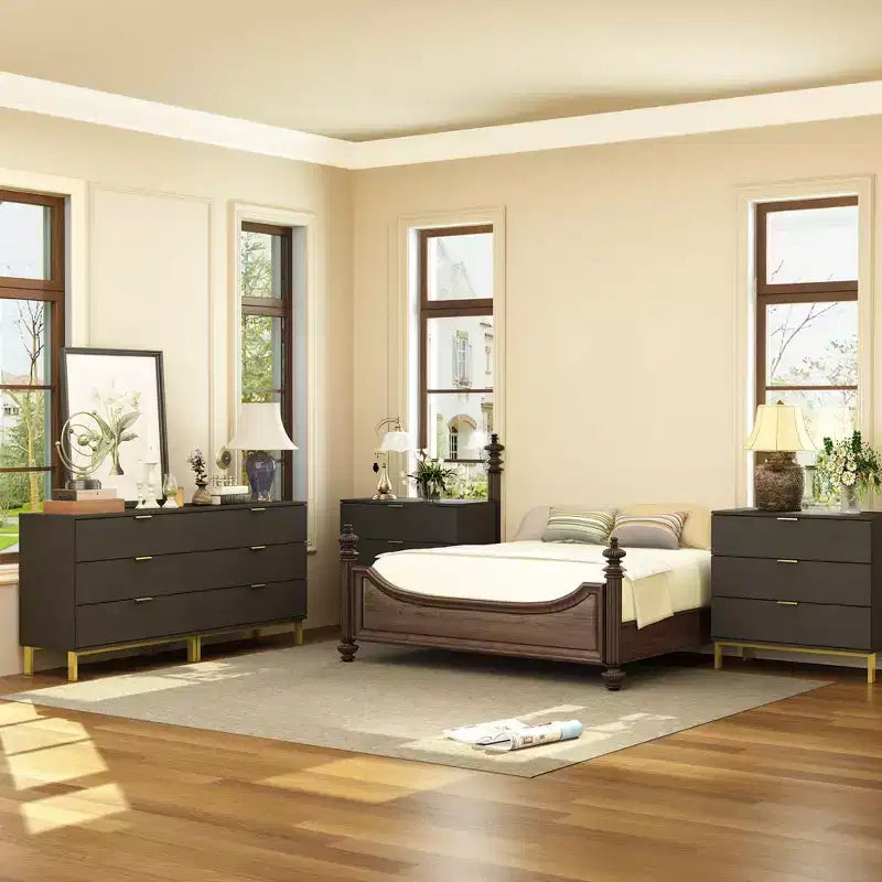 Famapy Commode Grande Table de Chevet avec 3 Tiroirs et Accents Métalliques Meuble de Rangement