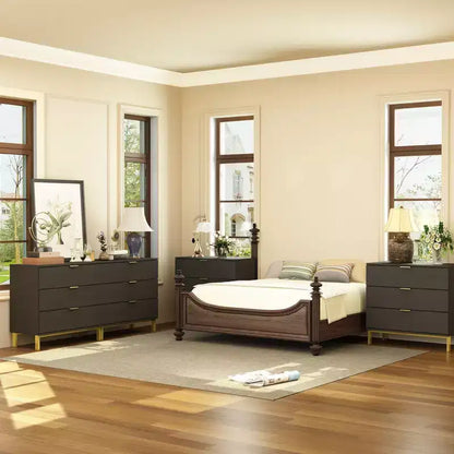 Famapy Commode Grande Table de Chevet avec 3 Tiroirs et Accents Métalliques Meuble de Rangement