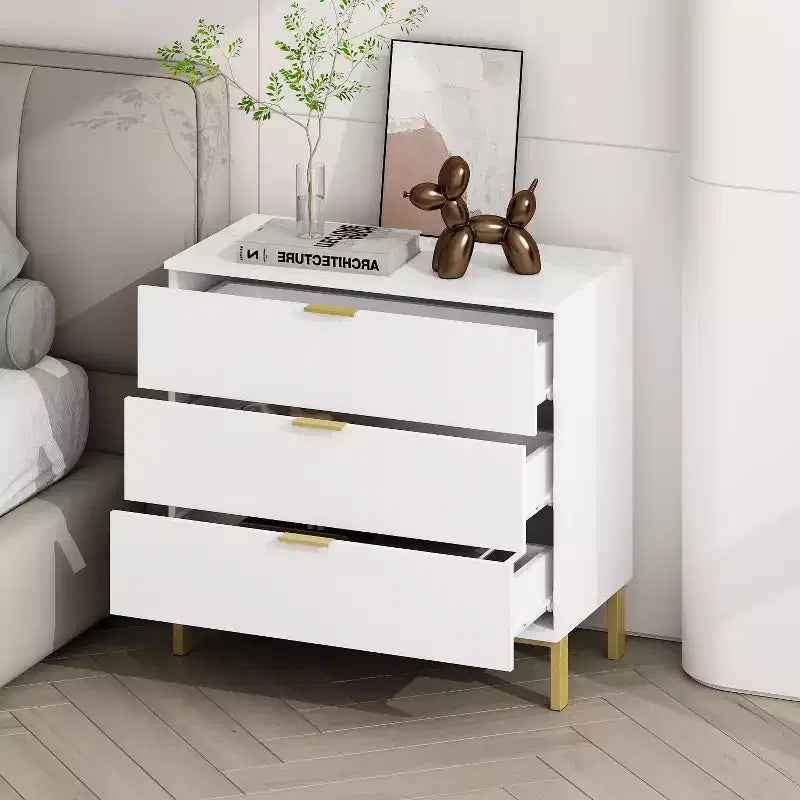 Famapy Commode Grande Table de Chevet avec 3 Tiroirs et Accents Métalliques Meuble de Rangement