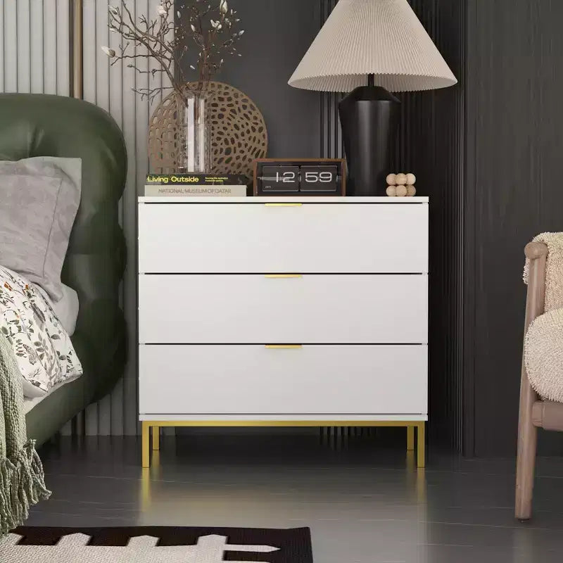 Famapy Commode Grande Table de Chevet avec 3 Tiroirs et Accents Métalliques Meuble de Rangement