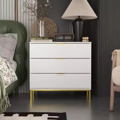 Famapy Commode Grande Table de Chevet avec 3 Tiroirs et Accents Métalliques Meuble de Rangement