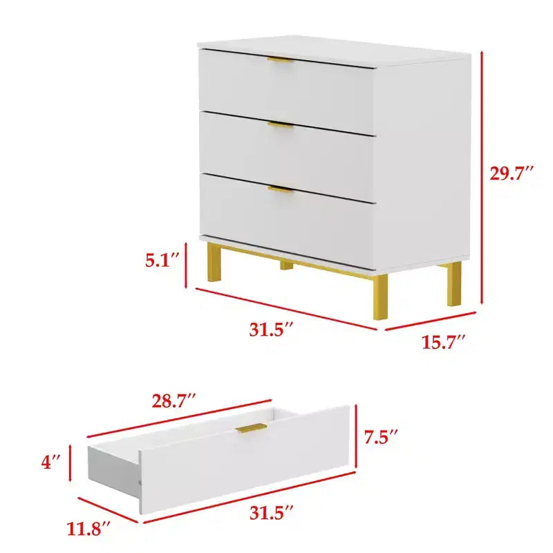Famapy Commode Grande Table de Chevet avec 3 Tiroirs et Accents Métalliques Meuble de Rangement