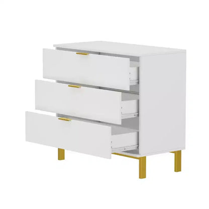 Famapy Commode Grande Table de Chevet avec 3 Tiroirs et Accents Métalliques Meuble de Rangement
