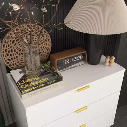 Famapy Commode Grande Table de Chevet avec 3 Tiroirs et Accents Métalliques Meuble de Rangement