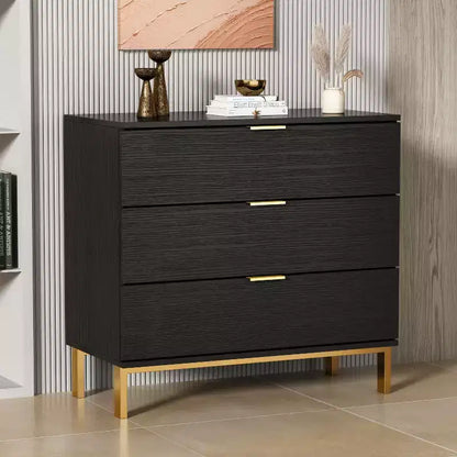 Famapy Commode Grande Table de Chevet avec 3 Tiroirs et Accents Métalliques Meuble de Rangement