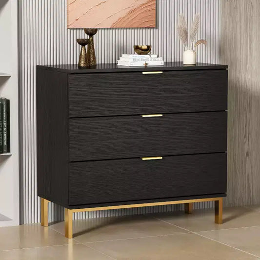Famapy Commode Grande Table de Chevet avec 3 Tiroirs et Accents Métalliques Meuble de Rangement