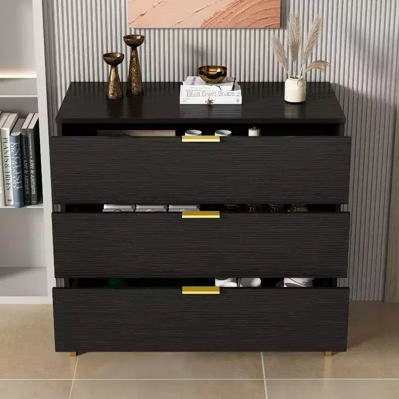 Famapy Commode Grande Table de Chevet avec 3 Tiroirs et Accents Métalliques Meuble de Rangement