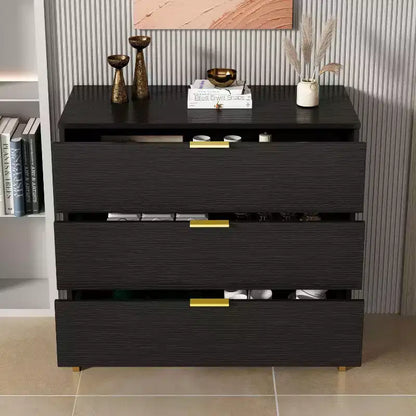 Famapy Commode Grande Table de Chevet avec 3 Tiroirs et Accents Métalliques Meuble de Rangement