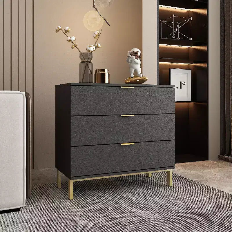 Famapy Commode Grande Table de Chevet avec 3 Tiroirs et Accents Métalliques Meuble de Rangement