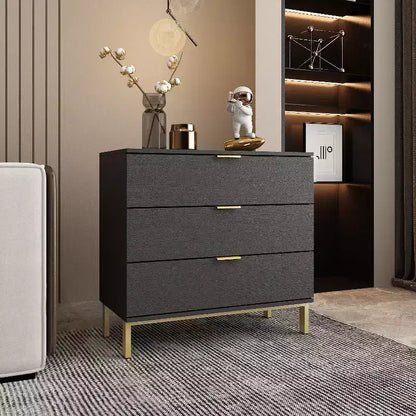 Famapy Commode Grande Table de Chevet avec 3 Tiroirs et Accents Métalliques Meuble de Rangement