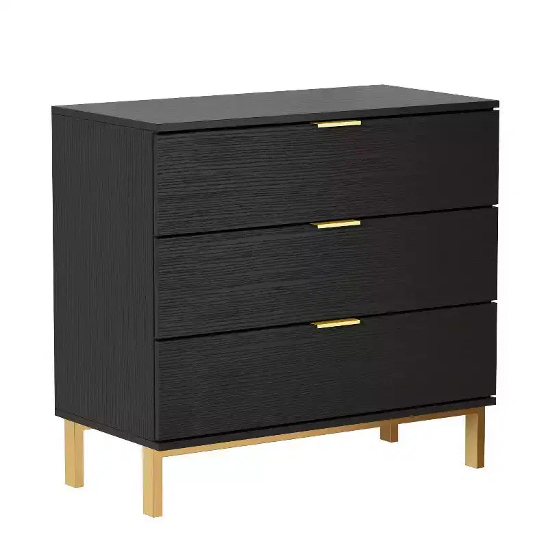 Famapy Commode Grande Table de Chevet avec 3 Tiroirs et Accents Métalliques Meuble de Rangement