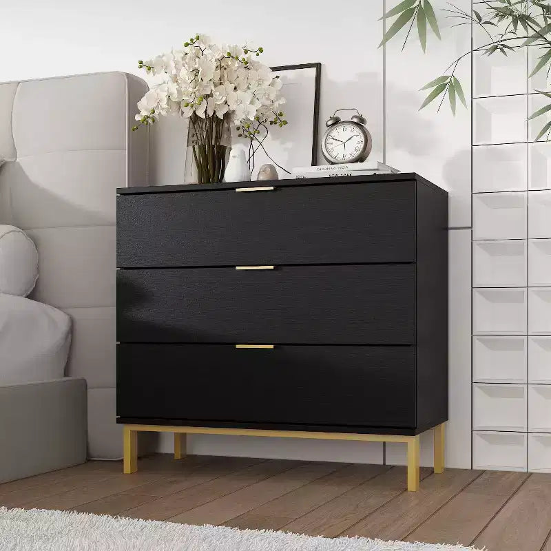 Famapy Dresser Large Nightstand With 3 Drawers and Metal Accents Storage Cabinet