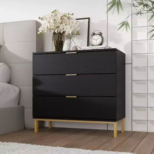 Famapy Dresser Large Nightstand With 3 Drawers and Metal Accents Storage Cabinet