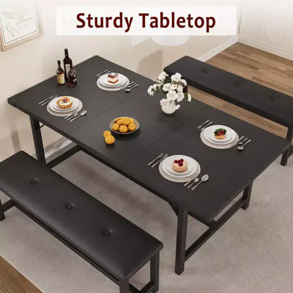 63 Ensemble de table à manger pour 4-8 personnes, grand ensemble de table de cuisine extensible avec 2 bancs rembourrés pour 6 personnes, ensemble de table à manger rectangulaire 3 pièces pour 4 personnes