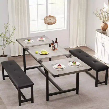 63 Ensemble de table à manger pour 4-8 personnes, grand ensemble de table de cuisine extensible avec 2 bancs rembourrés pour 6 personnes, ensemble de table à manger rectangulaire 3 pièces pour 4 personnes