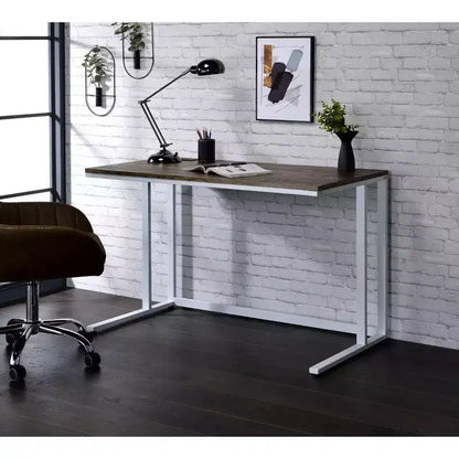 Okak 47 pouces Bureau informatique moderne avec pieds élégants en forme de L, Bureau d'ordinateur avec cadre métallique, Bureau d'écriture pour le bureau, le salon, la chambre à coucher