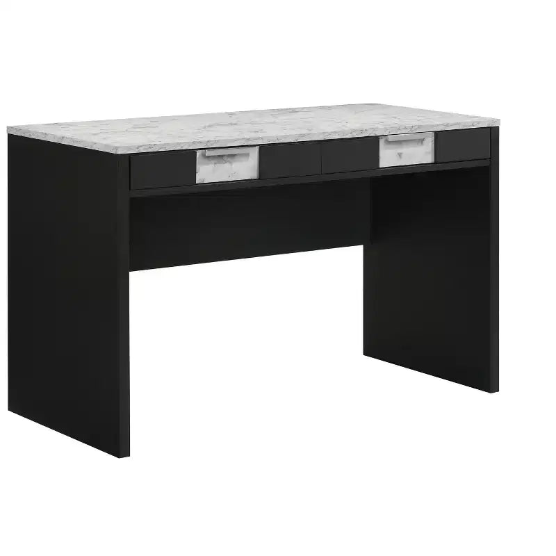Okak Bureau Moderne 121,7 cm avec Texture Marbre/Grain de Bois, Bureau Informatique avec 2 Tiroirs de Rangement, Bureau Debout pour Salon, Bureau, Étude