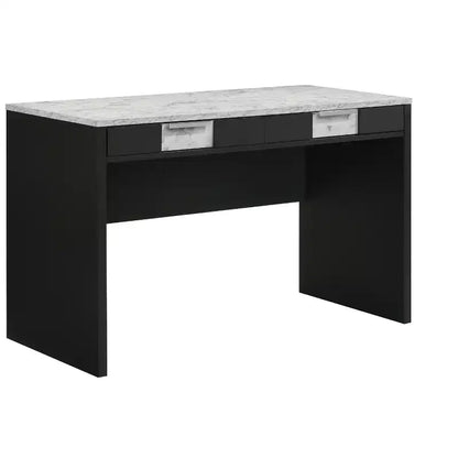 Okak Bureau Moderne 121,7 cm avec Texture Marbre/Grain de Bois, Bureau Informatique avec 2 Tiroirs de Rangement, Bureau Debout pour Salon, Bureau, Étude