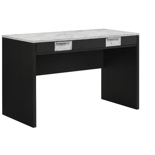 Okak Bureau Moderne 121,7 cm avec Texture Marbre/Grain de Bois, Bureau Informatique avec 2 Tiroirs de Rangement, Bureau Debout pour Salon, Bureau, Étude