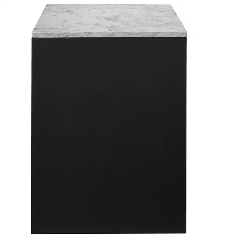 Okak Bureau Moderne 121,7 cm avec Texture Marbre/Grain de Bois, Bureau Informatique avec 2 Tiroirs de Rangement, Bureau Debout pour Salon, Bureau, Étude