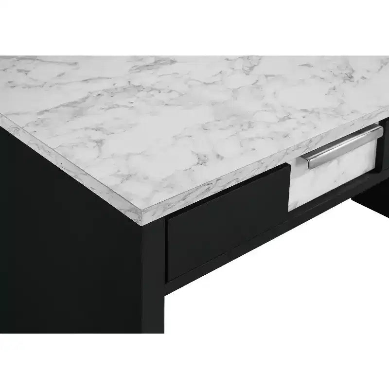 Okak Bureau Moderne 121,7 cm avec Texture Marbre/Grain de Bois, Bureau Informatique avec 2 Tiroirs de Rangement, Bureau Debout pour Salon, Bureau, Étude
