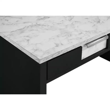 Okak Bureau Moderne 121,7 cm avec Texture Marbre/Grain de Bois, Bureau Informatique avec 2 Tiroirs de Rangement, Bureau Debout pour Salon, Bureau, Étude