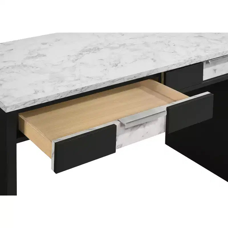 Okak Bureau Moderne 121,7 cm avec Texture Marbre/Grain de Bois, Bureau Informatique avec 2 Tiroirs de Rangement, Bureau Debout pour Salon, Bureau, Étude