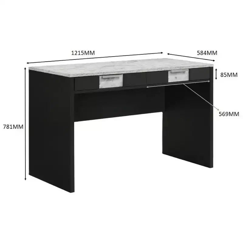 Okak Bureau Moderne 121,7 cm avec Texture Marbre/Grain de Bois, Bureau Informatique avec 2 Tiroirs de Rangement, Bureau Debout pour Salon, Bureau, Étude