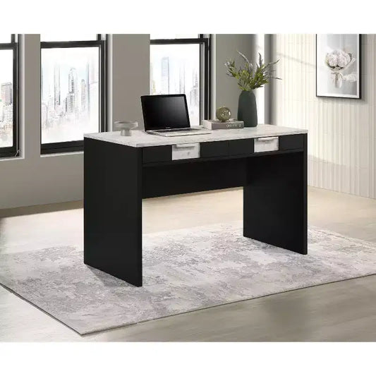 Okak 47.9IN Modern Office Desk with Marble Texture/Wood Grain, Computer Desk with 2 Storage Drawers, Standing Desk for Living Room, Study, Office
