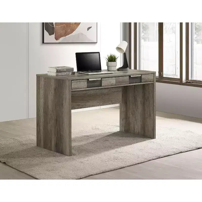 Okak Bureau Moderne 121,7 cm avec Texture Marbre/Grain de Bois, Bureau Informatique avec 2 Tiroirs de Rangement, Bureau Debout pour Salon, Bureau, Étude