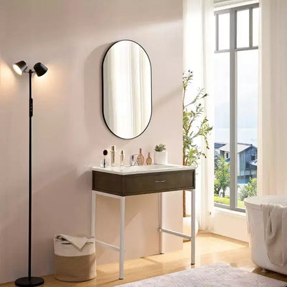 Miroir de salle de bain ovale moderne Okak 40/36IN, Miroir ovale avec cadre en aluminium, Miroir mural pour salle de bain, salon, chambre à coucher