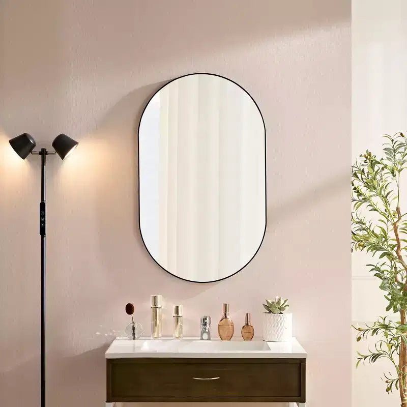 Miroir de salle de bain ovale moderne Okak 40/36IN, Miroir ovale avec cadre en aluminium, Miroir mural pour salle de bain, salon, chambre à coucher