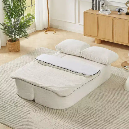 Canapé-lit futon pliable convertible moderne Okak pour salon ou chambre, canapé profond avec dossier confortable et couverture coussinée