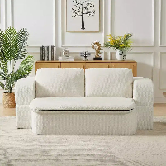Okak Modern Convertible Folding Futon Sofa for Living Room Bedroom,Deep Seat Sofa Couch with Comfy Backrest & Cushion Blanket