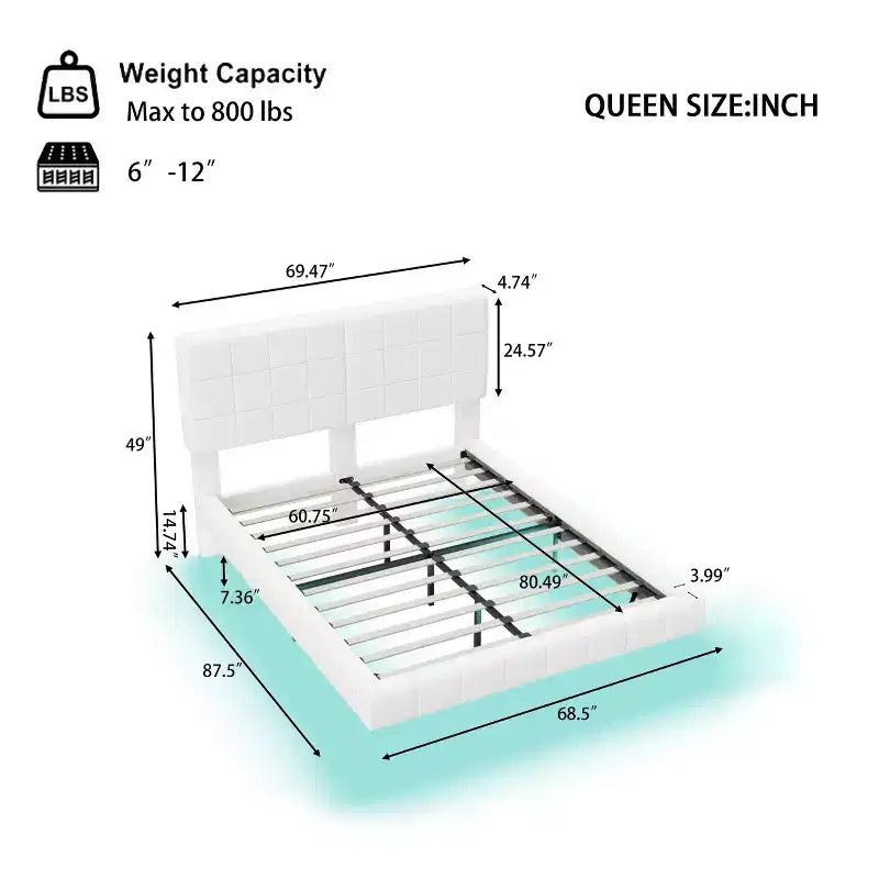 Cadre de lit flottant Okak au design élégant avec tête de lit rembourrée, lit de chambre principal moderne et minimaliste pour vous