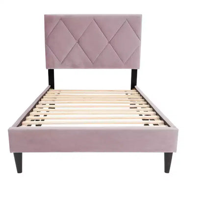 Lit plateforme tapissé de velours Okak, taille jumeau, avec sommier à lattes en bois, lit simple moderne pour chambre à coucher, chambre d'enfant