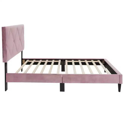 Lit plateforme tapissé de velours Okak, taille jumeau, avec sommier à lattes en bois, lit simple moderne pour chambre à coucher, chambre d'enfant